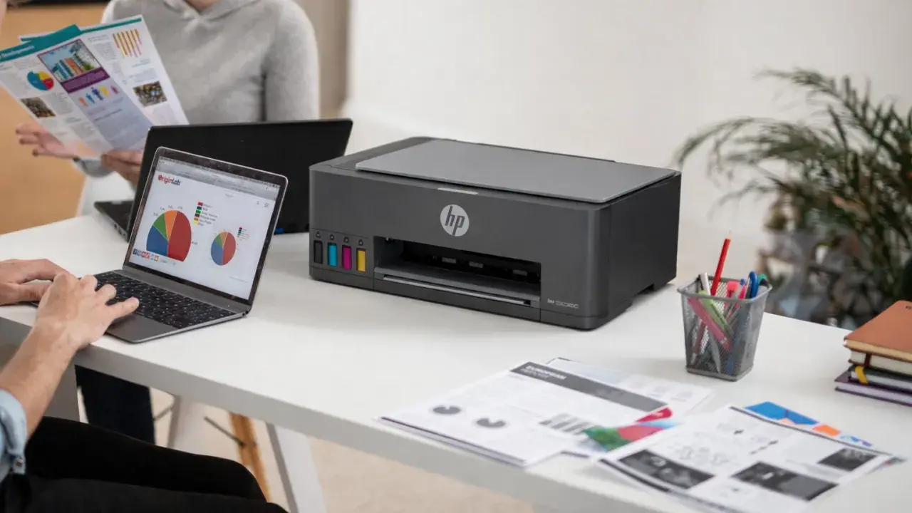 Impressora multifuncional HP Smart Tank 581 sobre mesa