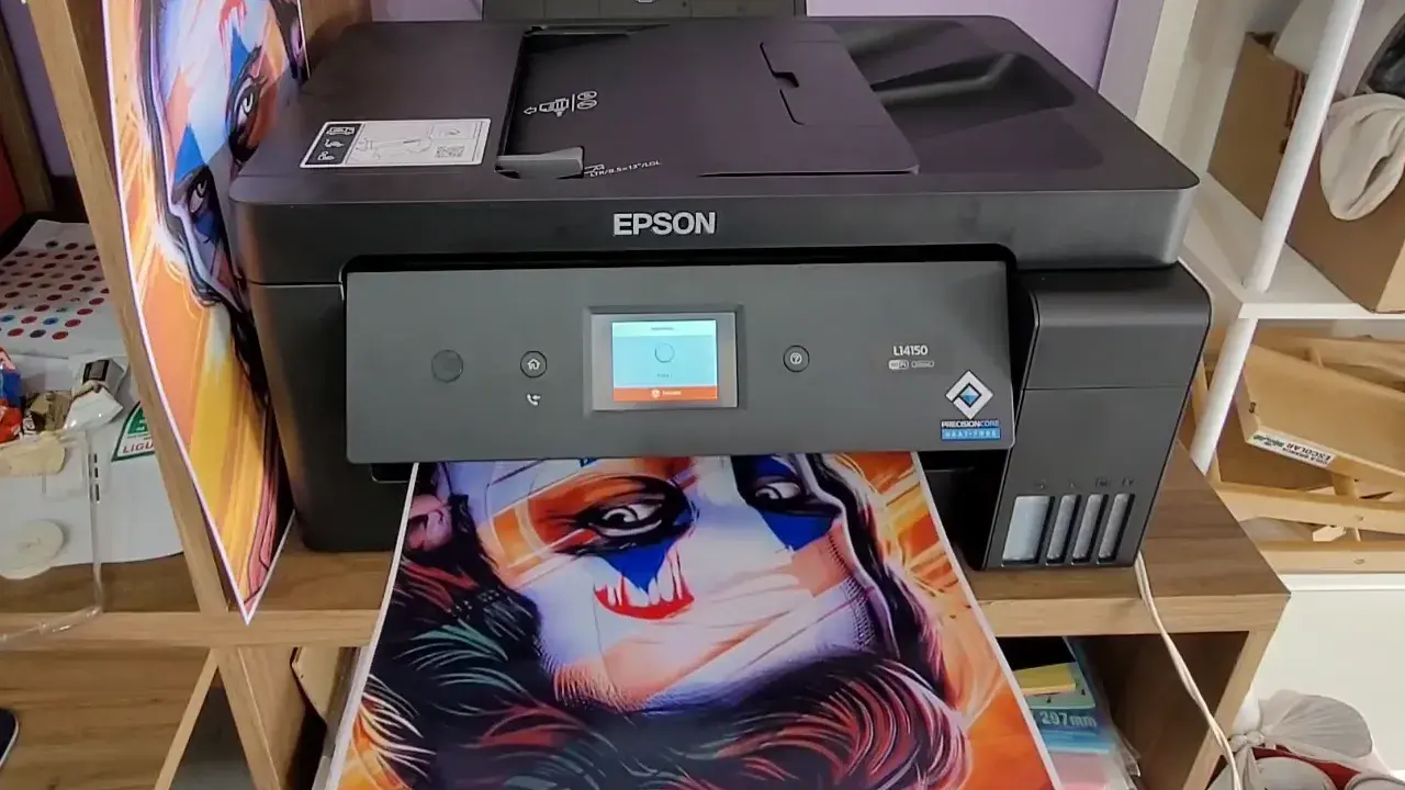 Resultado de impressão colorida A3 na Epson L14150 com alta fidelidade de cores